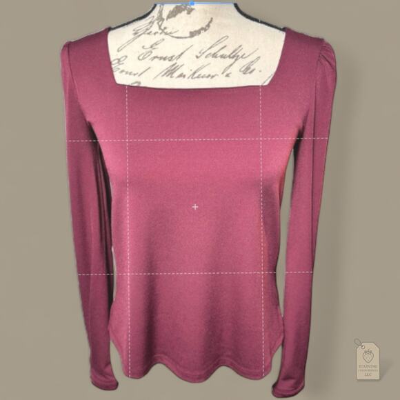 Banana Republic Burgundy Square Neck Blouse | Long Sleeve Feminine Top XS - Picture 1 of 5